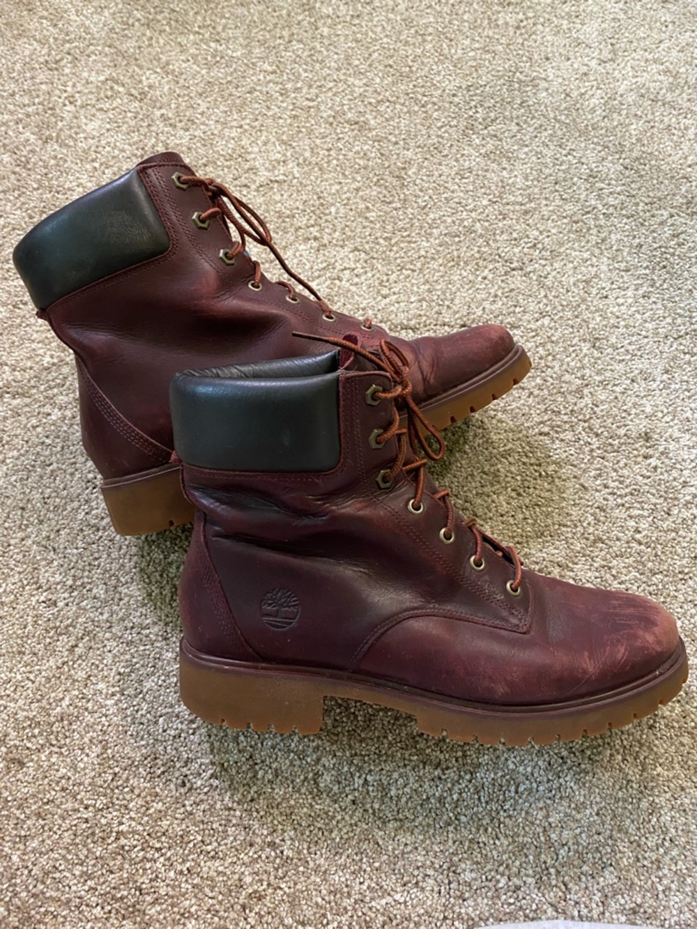Timberland Burgundy and Black Leather Lace-Up Boots